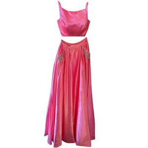 Sherri Hill 2 Piece Barbie Pink Satin Prom Dress Size 0 NWT $525